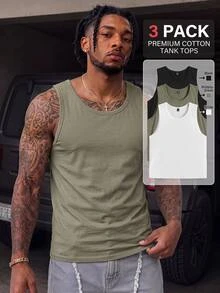 GETOML Men's Textured Solid Color Crew Neck Casual Knit Vest 3pcs - Multicolor - View 1