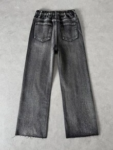 Kids Tween Boy Y2k Loose And Comfortable Street-Style Distressed And Rhinestone-Embroidered Jeans - Black - View 2