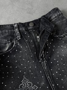 Kids Tween Boy Y2k Loose And Comfortable Street-Style Distressed And Rhinestone-Embroidered Jeans - Black - View 5