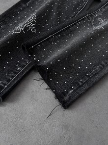 Kids Tween Boy Y2k Loose And Comfortable Street-Style Distressed And Rhinestone-Embroidered Jeans - Black - View 3