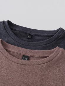SHEIN BASICS Áo thun giữ nhiệt dáng ngắn tay dài cổ tròn màu trơn cho nữ (set 2 cái) - Nhiều màu - Xem 6