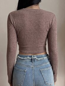 SHEIN BASICS Áo thun giữ nhiệt dáng ngắn tay dài cổ tròn màu trơn cho nữ (set 2 cái) - Nhiều màu - Xem 11