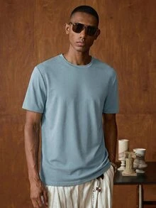 GETOML 3pcs Men Plus Size Solid Color Round Neck Casual Everyday Short Sleeve T-Shirts, Vacation, Father's Day Gifts, Football - Multicolor - View 4