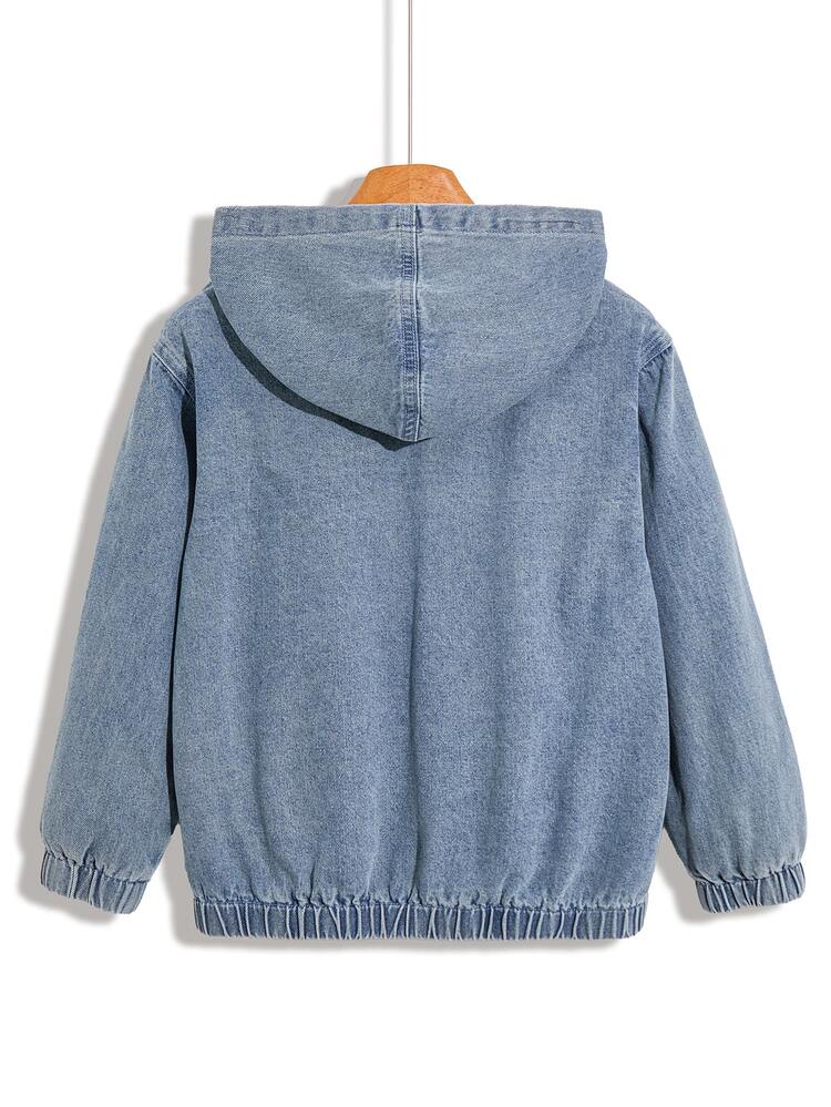 Kids Tween Boy Fall/Winter Labelled Light Blue Denim Fleece Bottom Loose-Sleeved Hooded Jacket - Blue - View 2