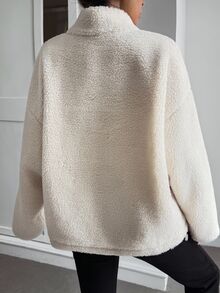 Livesso Women's Autumn High Neck Half-Zip Hem Sweatshirt,Fall Women Clothes School Lounge Travel Cream White Minimalist Casual - Apricot - View 4