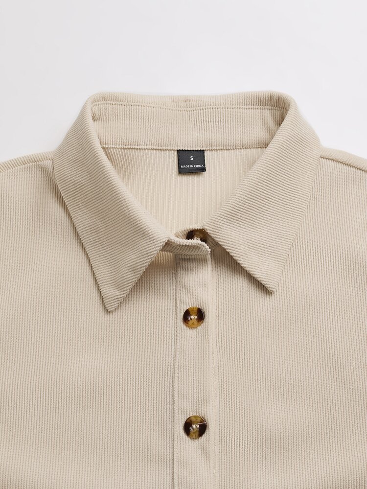 Holdful Holdful Women's Corduroy Turn-Down Collar Long Sleeve Shirt - Khaki - View 6