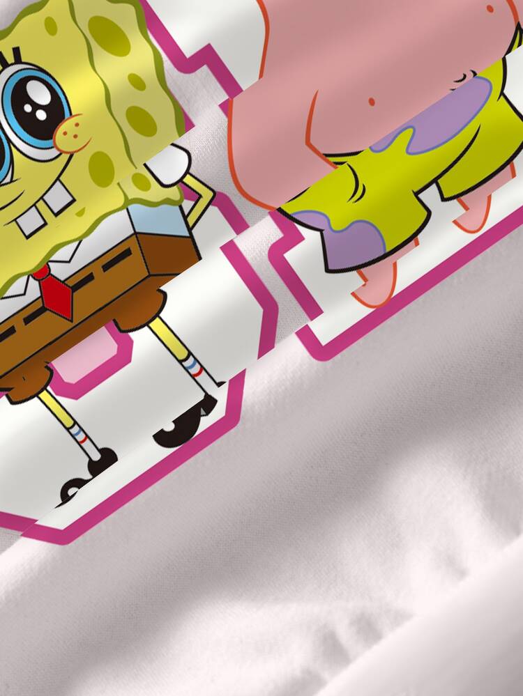 SpongeBob SquarePants | SHEIN Young Girl Autumn/Winter Casual Cartoon Print Sweatshirt - White - View 3
