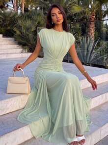 Firerie Women's Elegant Delicate Romantic Date Party Daily New Pleated Mesh Mint Green Dress - Mint Green - View 1