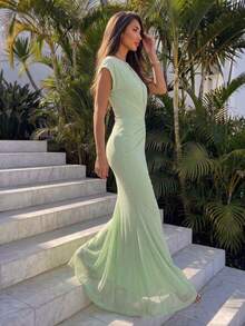 Firerie Women's Elegant Delicate Romantic Date Party Daily New Pleated Mesh Mint Green Dress - Mint Green - View 4