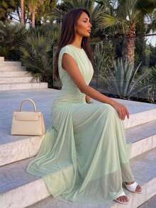 Firerie Women's Elegant Delicate Romantic Date Party Daily New Pleated Mesh Mint Green Dress - Mint Green - View 2