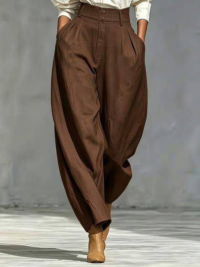 Trelyra New Fall Winter 2026 ,Autumn ,Women's Solid Color Casual Long Trousers,Brown Pants,Loose Carrot Pants,Daily ,Vacation,Formal ,Work,Office,Western