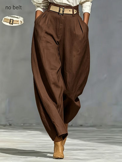 Trelyra New Fall Winter 2026 ,Autumn ,Women's Solid Color Casual Long Trousers,Brown Pants,Loose Carrot Pants,Daily ,Vacation,Formal ,Work,Office,Western