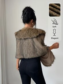 SHEIN Elenzya Elegant Faux Fox Fur Oversized Shawl Coat For Autumn/Winter Party And Holiday - Multicolor - View 3
