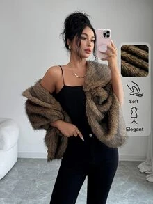 SHEIN Elenzya Elegant Faux Fox Fur Oversized Shawl Coat For Autumn/Winter Party And Holiday - Multicolor - View 8