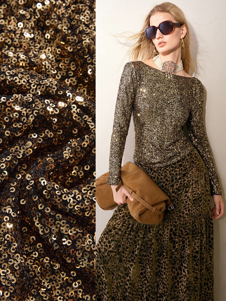 MOTF WOMEN'S AUTUMN/WINTER FASHION COWL NECK BACKLESS SEQUIN FITTED TOP FOR URBAN PARTY