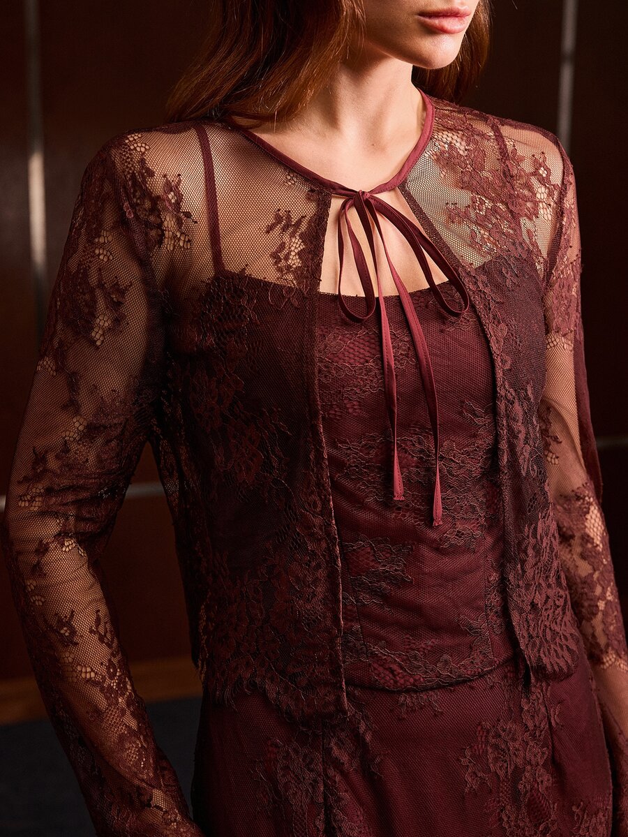 MOTF PREMIUM WOMEN'S ROMANTIC ELEGANT LACE DRESS - Red Violet - View 2