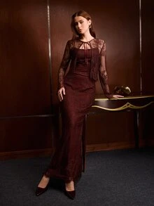 MOTF PREMIUM GAUN RENDA ELEGAN ROMANTIS UNTUK WANITA - Red Violet - View 1