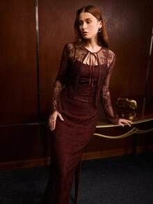 MOTF PREMIUM GAUN RENDA ELEGAN ROMANTIS UNTUK WANITA - Red Violet - View 5