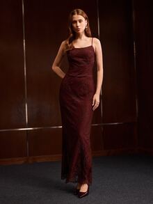 MOTF PREMIUM GAUN RENDA ELEGAN ROMANTIS UNTUK WANITA - Red Violet - View 3