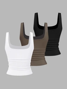 Sweetra Women Casual Solid Color Tank Top For Summer - Multicolor - View 2