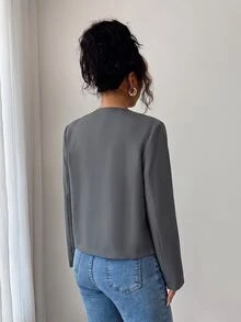 Modelyn Spring/Autumn Simple Fashion Elegant Round Neck Metal Button Slimming Versatile Daily Commute Women's Jacket - Grey - View 2