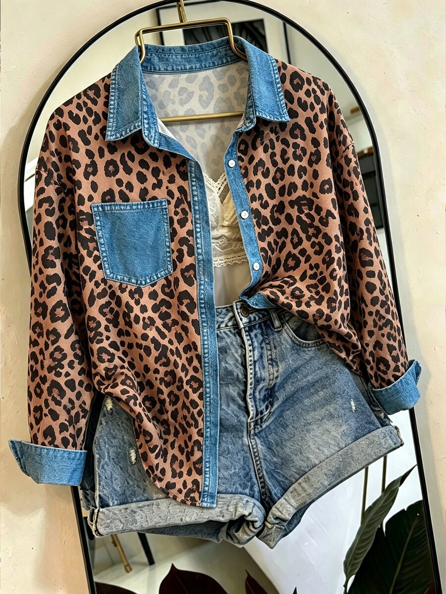Franclia Women's Leopard Print Long Sleeve Single-Breasted Casual Shirt - Multicolor - View 1