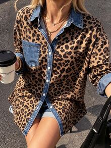 Franclia Women's Leopard Print Long Sleeve Single-Breasted Casual Shirt - Multicolor - View 4
