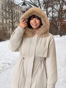 GalTyme Women's Plus Size Winter Fur Collar Thermal Lined Thick Cotton Padded Coat - Khaki - View 6