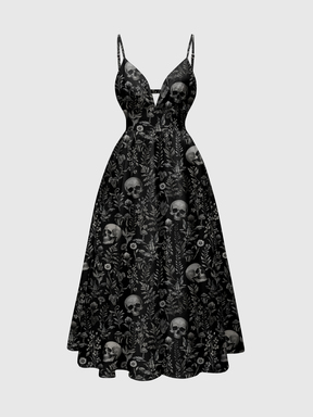 Women's Spaghetti Strap Hollow Chest Print Design Gothic Dark Mysterious Horror Romantic Mori Style Sexy Dress