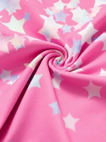 SHEIN Young Girl 針織星星圖案嬰兒粉長袖連身衣，修身設計，適合運動、體操與舞蹈 - 粉色 - 查看 9