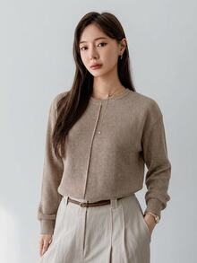 Dazy-Less Solid Color Patchwork Short Sleeve Women's T-Shirt Summer Office Everyday Khaki Minimalist Elegant - Khaki - View 7