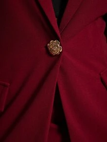 Radiana Plus Size Women's Burgundy Elegant Formal Summer Suit Set,Lapel Blazer With Metal Button&Matching Skinny Shorts For Prom,Music Festival&Concert - Red - View 7