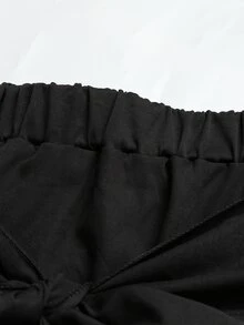Holdful Holdful Women's Solid Color High Neck Long Sleeve T-Shirt And Waist Knot Skirt Casual Elegant 2 Pieces Set Halloween Office Black Autumn - Black - View 5