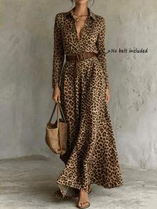 SHEIN Women's Romantic Fashion V-Neck Leopard Print Casual Party Evening Dress - Multicolor - View 1
