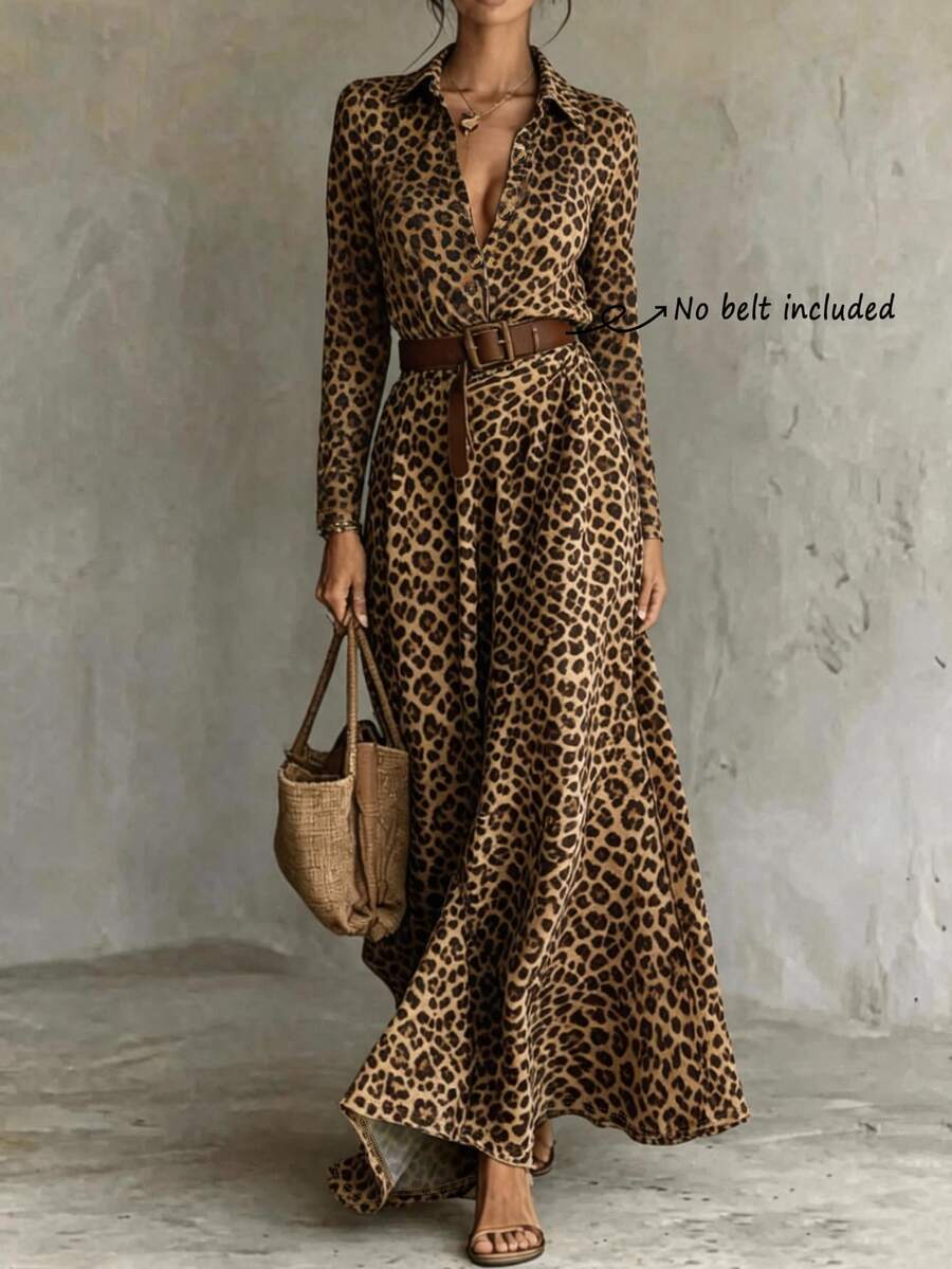 SHEIN Women's Romantic Fashion V-Neck Leopard Print Casual Party Evening Dress - Multicolor - View 1