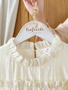 Vintaside Kids 青少年女孩白色泡泡袖返校舞會禮服萬聖節套裝秋季風格美國秋季風格 - 杏色 - 查看 6