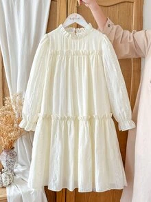 Vintaside Kids 青少年女孩白色泡泡袖返校舞會禮服萬聖節套裝秋季風格美國秋季風格 - 杏色 - 查看 3