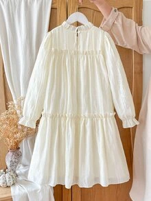 Vintaside Kids 青少年女孩白色泡泡袖返校舞會禮服萬聖節套裝秋季風格美國秋季風格 - 杏色 - 查看 2