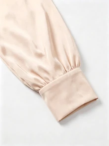 Grovea Blus Satin Pink Lengan Panjang Berkerah V dengan Manik-manik Ukuran Besar untuk Kantor, Formal, Musim Gugur, Elegan - Aprikot - View 4