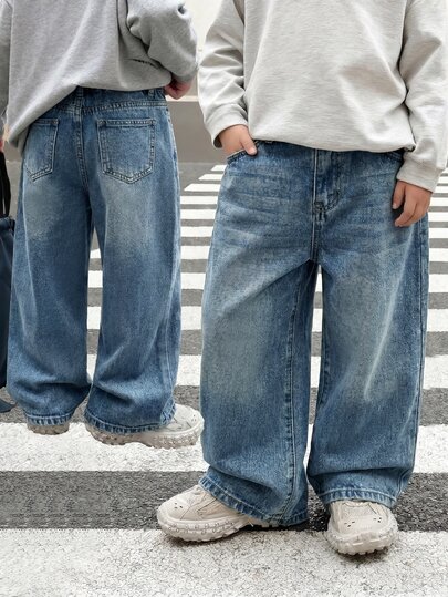 SHEIN Young Boy Casual Washed Loose Denim Long Pants