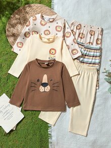 SHEIN 3pcs/Set Boys Lion Cartoon Print Long Sleeve Outfit, Energetic Style, Suitable For All Seasons, Casual Daily Wear - Multicolor - View 10