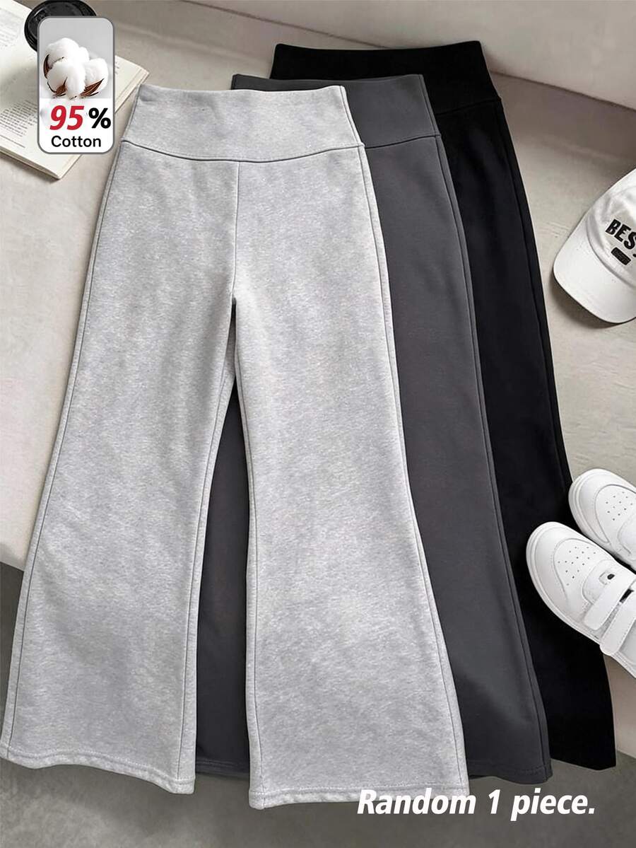 SHEIN Teen Girl Teen Girl Knit Landscape Loose Casual Straight Leg Pants - Black - View 1