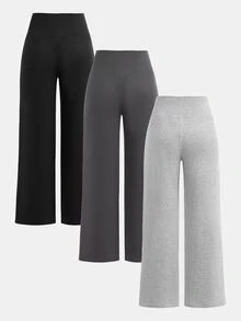 SHEIN Teen Girl Teen Girl Knit Landscape Loose Casual Straight Leg Pants - Black - View 10