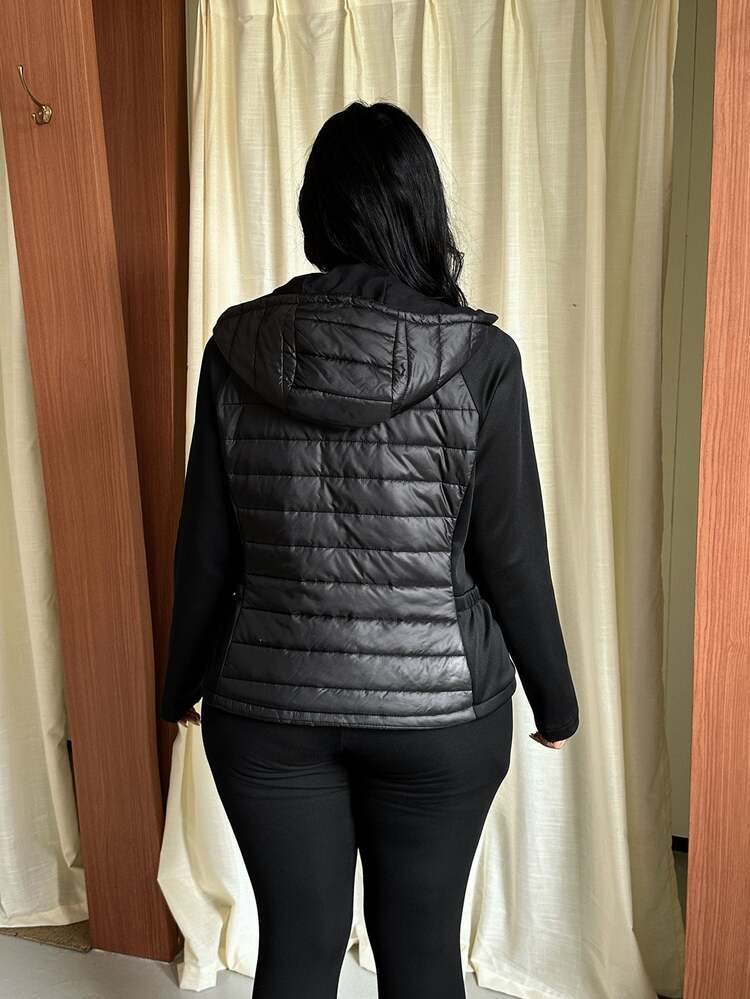 GalTyme Plus Size Women's Autumn/Winter Long Sleeve Zipper Hooded Jacket - Black - View 2