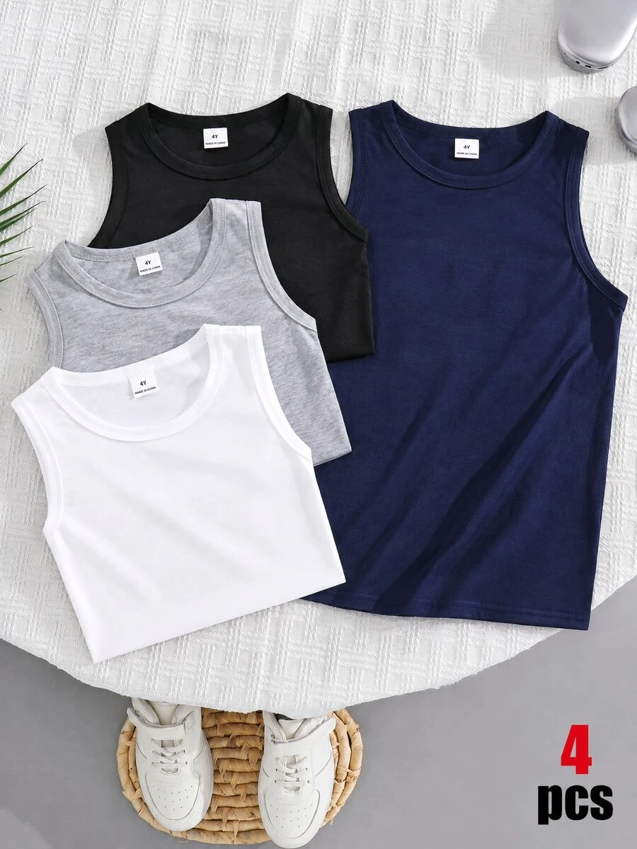 SHEIN 4PCS Young Boys Undershirt Kids - Black and White - View 1