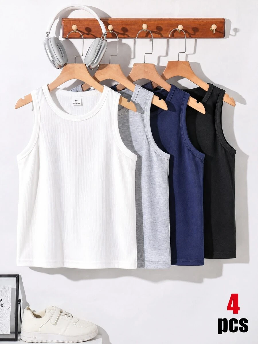 SHEIN 4PCS Young Boys Undershirt Kids - Black and White - View 1