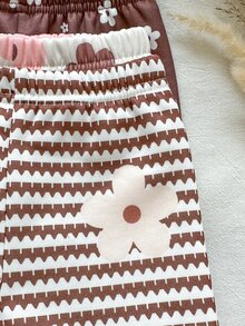 SHEIN 3件組女嬰秋冬新款可愛長褲套裝，休閒時尚緊身褲，包含經典條紋與清新花卉圖案，時尚百搭，親膚面料，彈性舒適不緊繃，適合嬰兒日常與戶外穿著，熱銷秋冬必備吸睛褲裝組合 - 彩色 - 查看 8