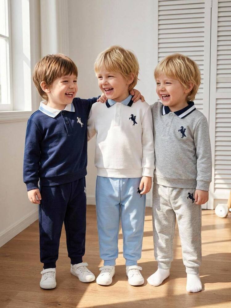 Áo nỉ dài tay cổ polo cho bé trai phong cách học đường casual dễ thương, màu xanh trắng, đa năng, phù hợp mùa thu/đông cho trẻ mầm non - trắng - Xem 5
