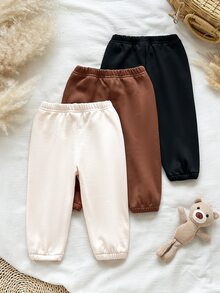 SHEIN 3件組男嬰幼兒運動衫長褲套裝，可愛白色棕色黑色熊貼布，抓絨內裡，長袖圓領加厚，適合冬季秋季派對與假期 - 彩色 - 查看 3