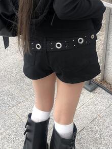 FRIFUL Women's Sexy Button Pocket Denim Shorts - Black - View 2